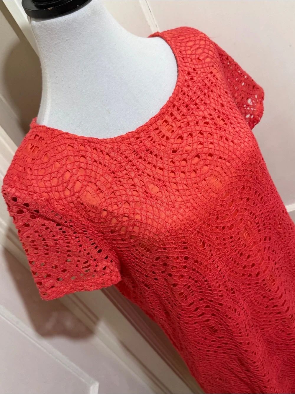 Chico's Bright Coral Crochet Shift size 3